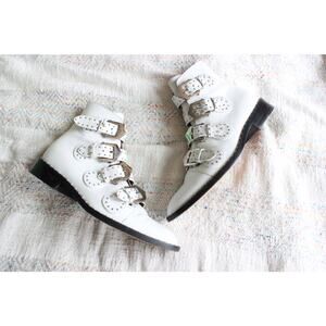 Givenchy Bottine Elegant White Studded Strap Leather Pointed Toe Boots Size 10.5